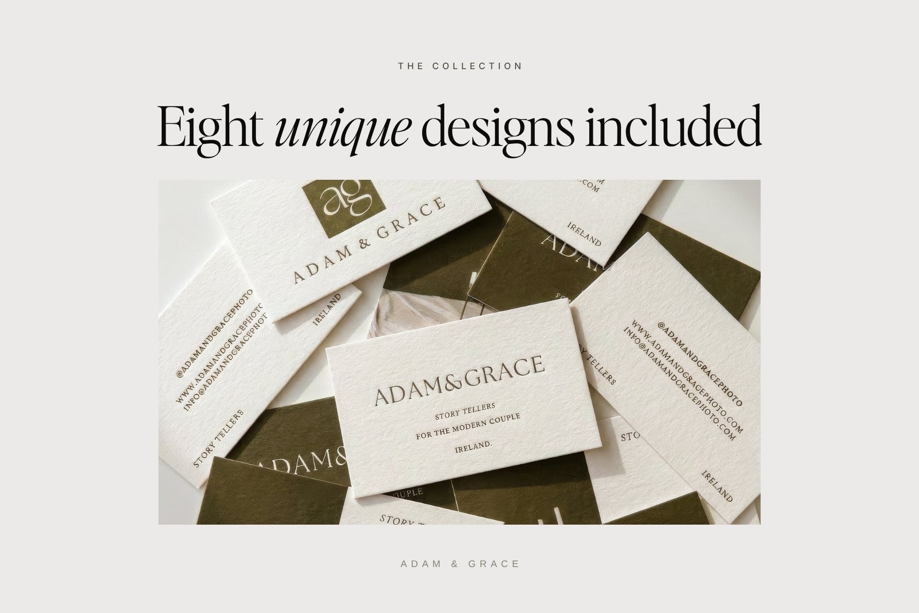 Eight unique business card designs included
