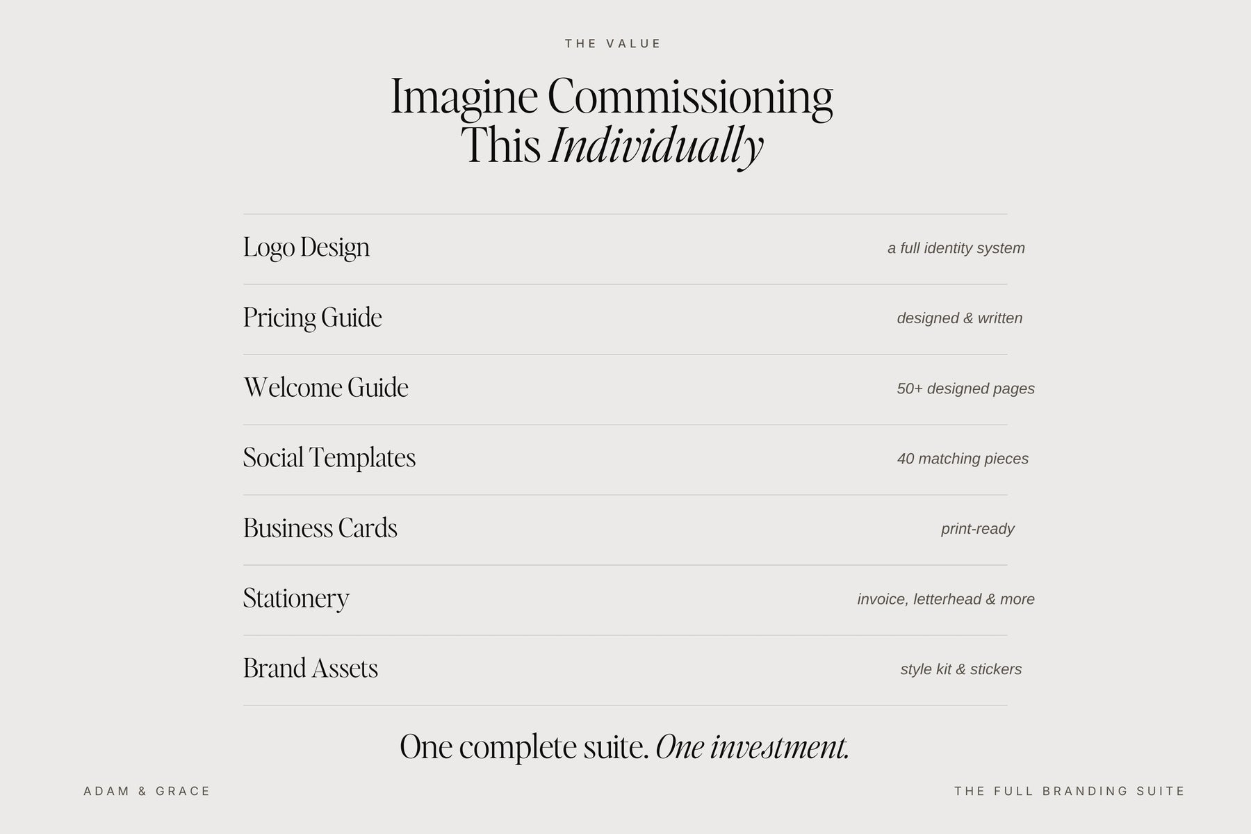Imagine commissioning this individually — the complete suite, one investment