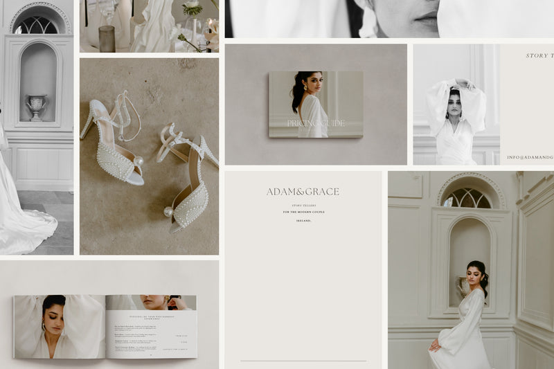 AG Full Branding Suite mood board with wedding photos, shoes and branding