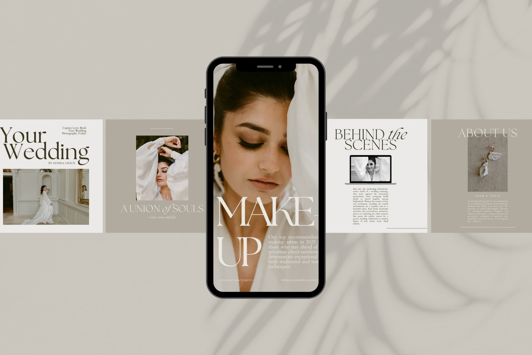 Branded social media templates shown on a phone