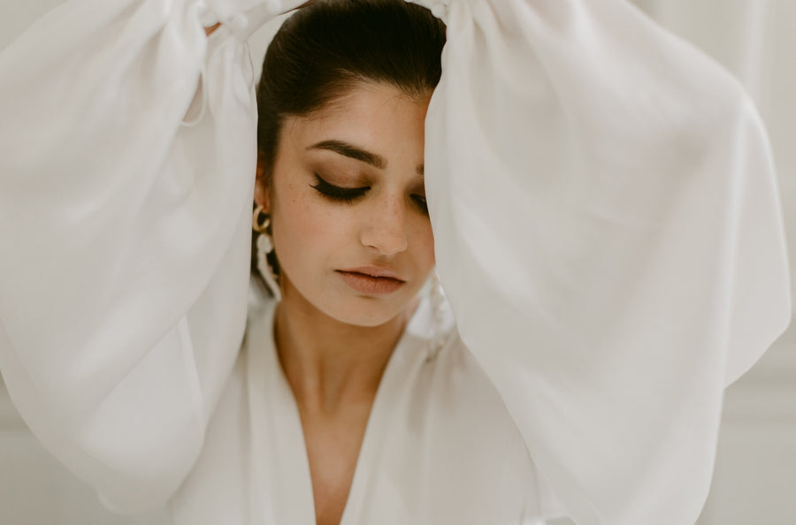 Bride in a white dress, editorial wedding portrait