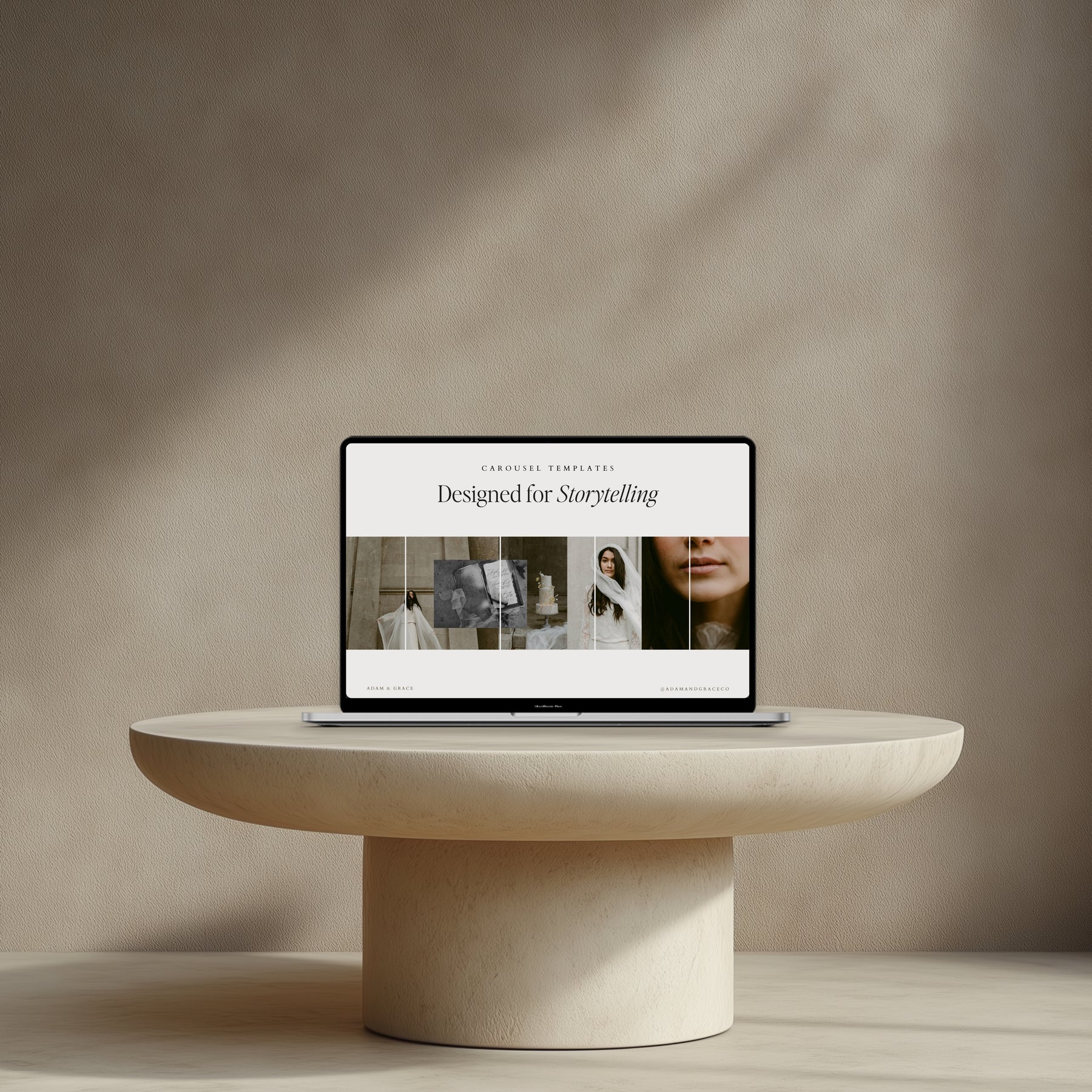Instagram carousel templates shown on device mockups for wedding photographers
