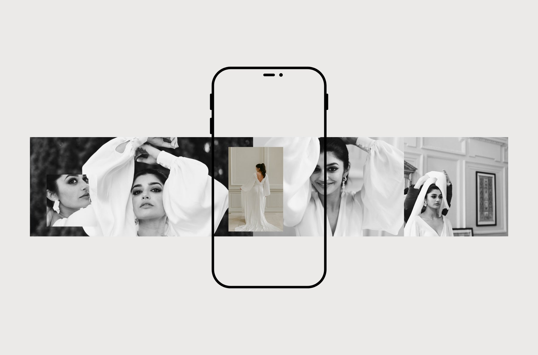 Wedding photo carousel templates shown on a phone mockup