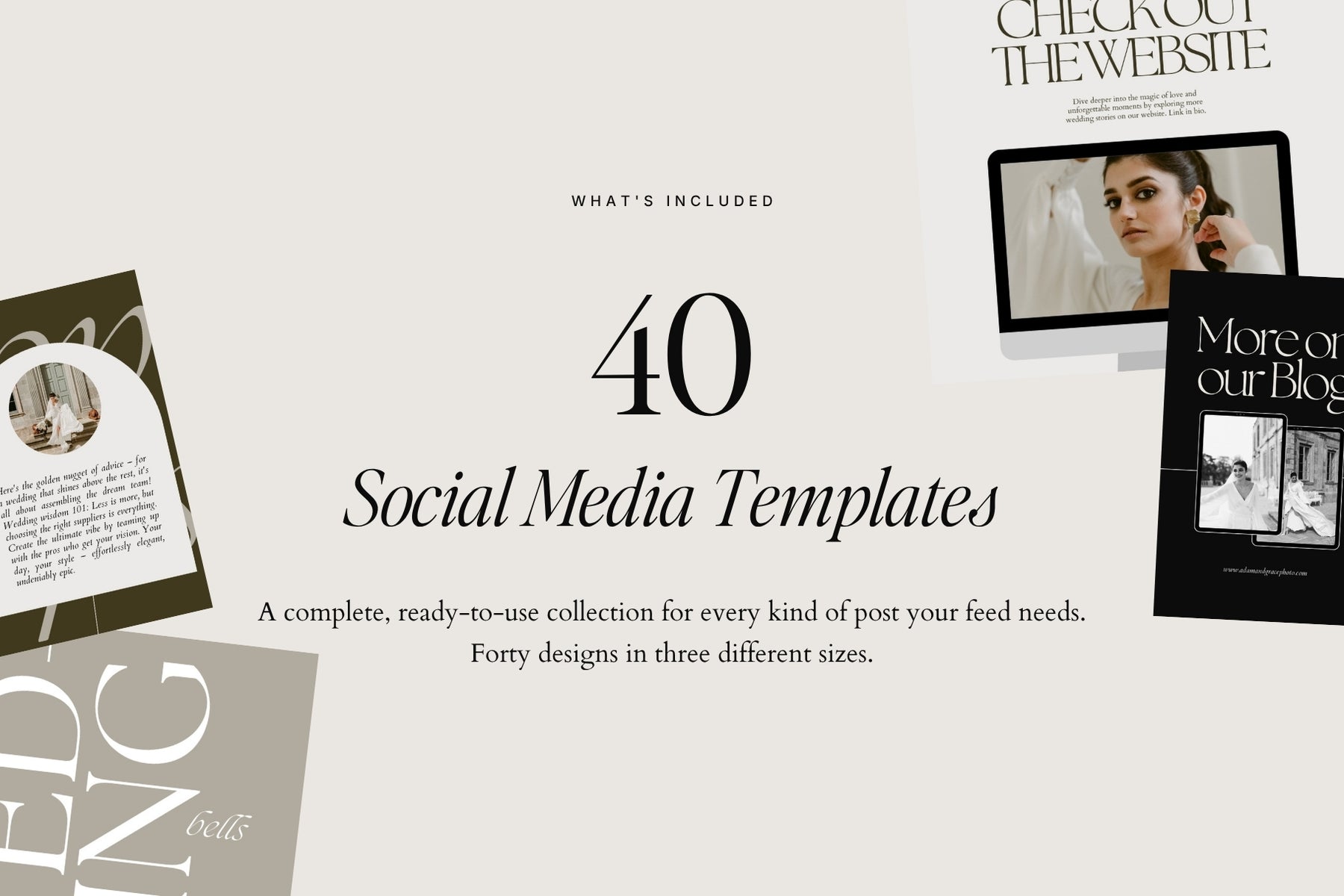 40 social media templates shown on a phone