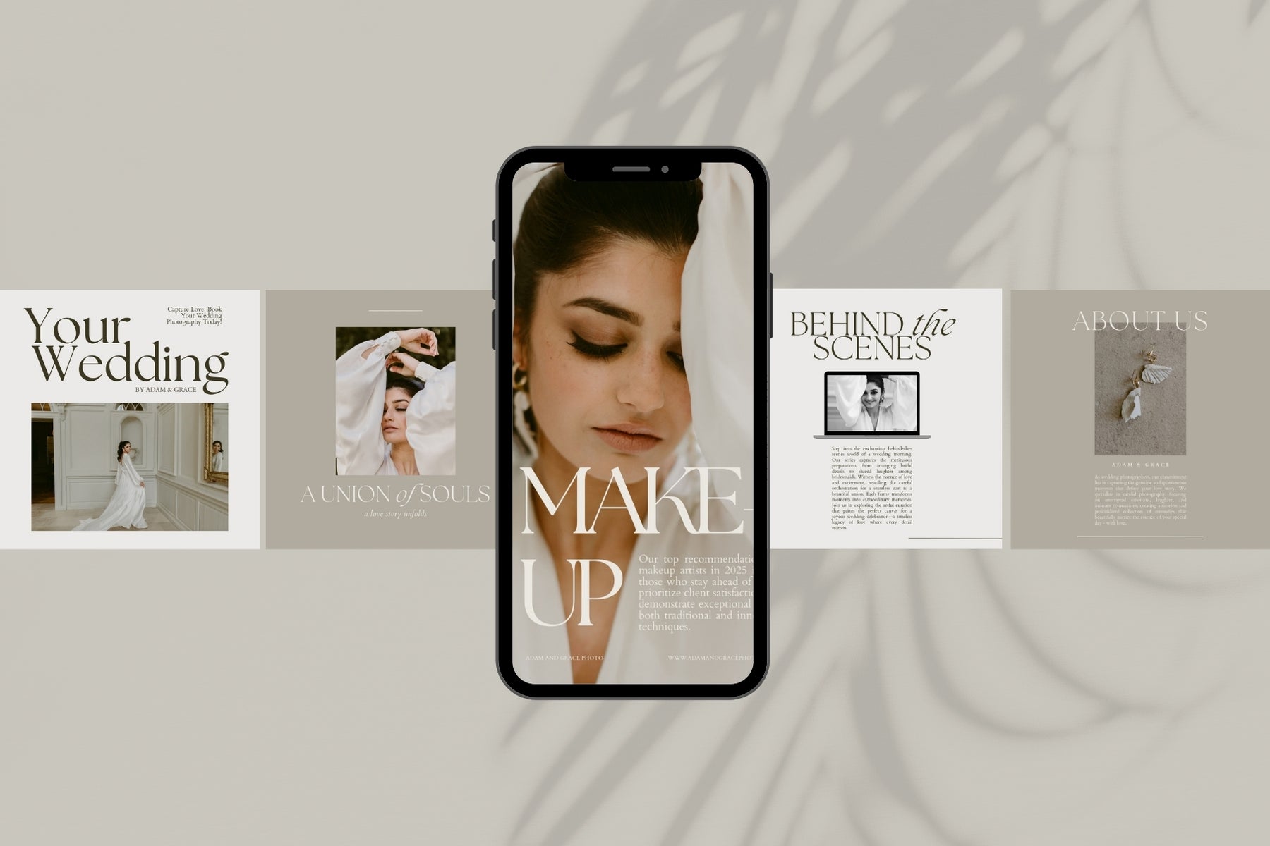 AG Instagram Templates shown on a phone, for wedding photographers