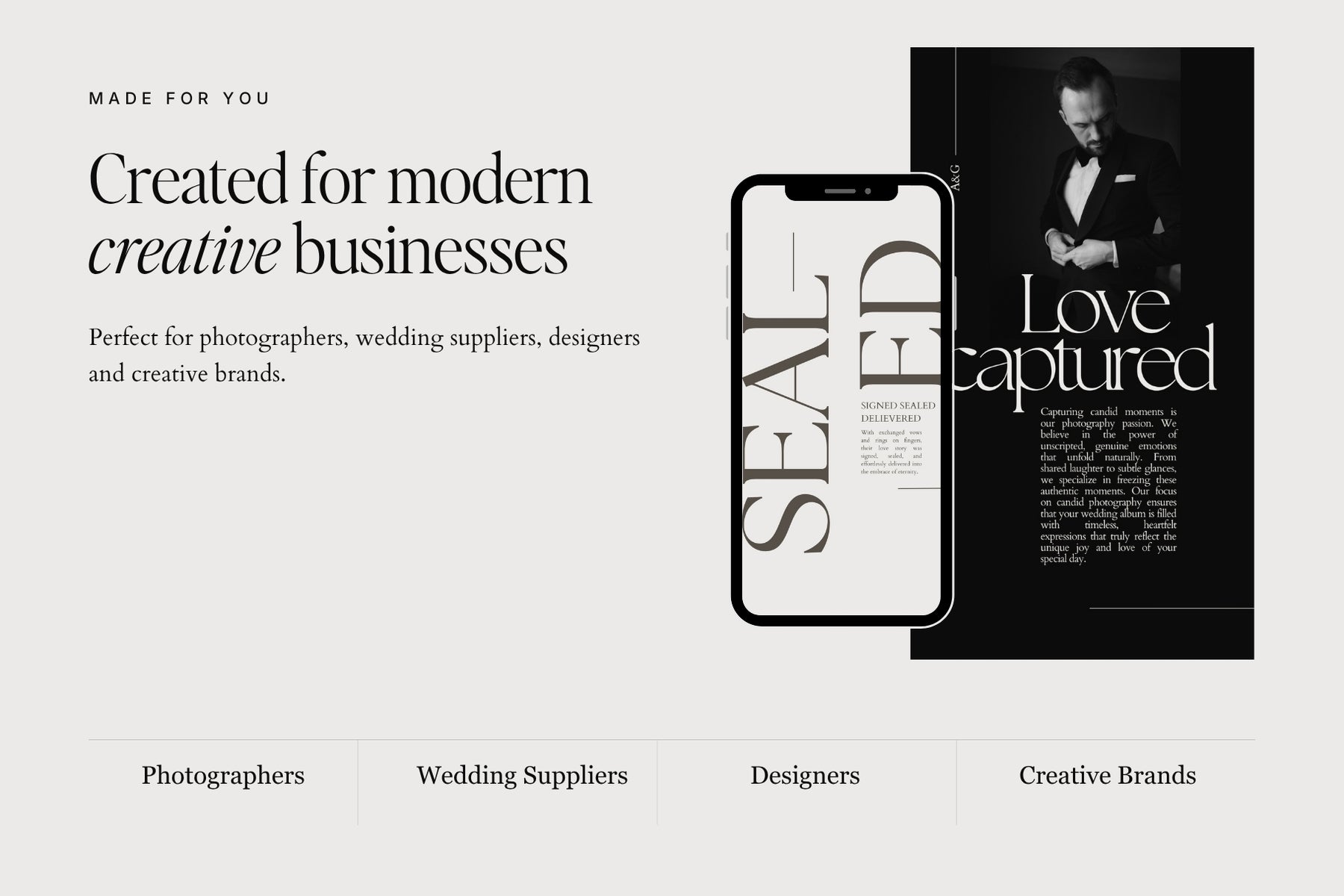 Created for modern creative businesses - photographers, suppliers and designers