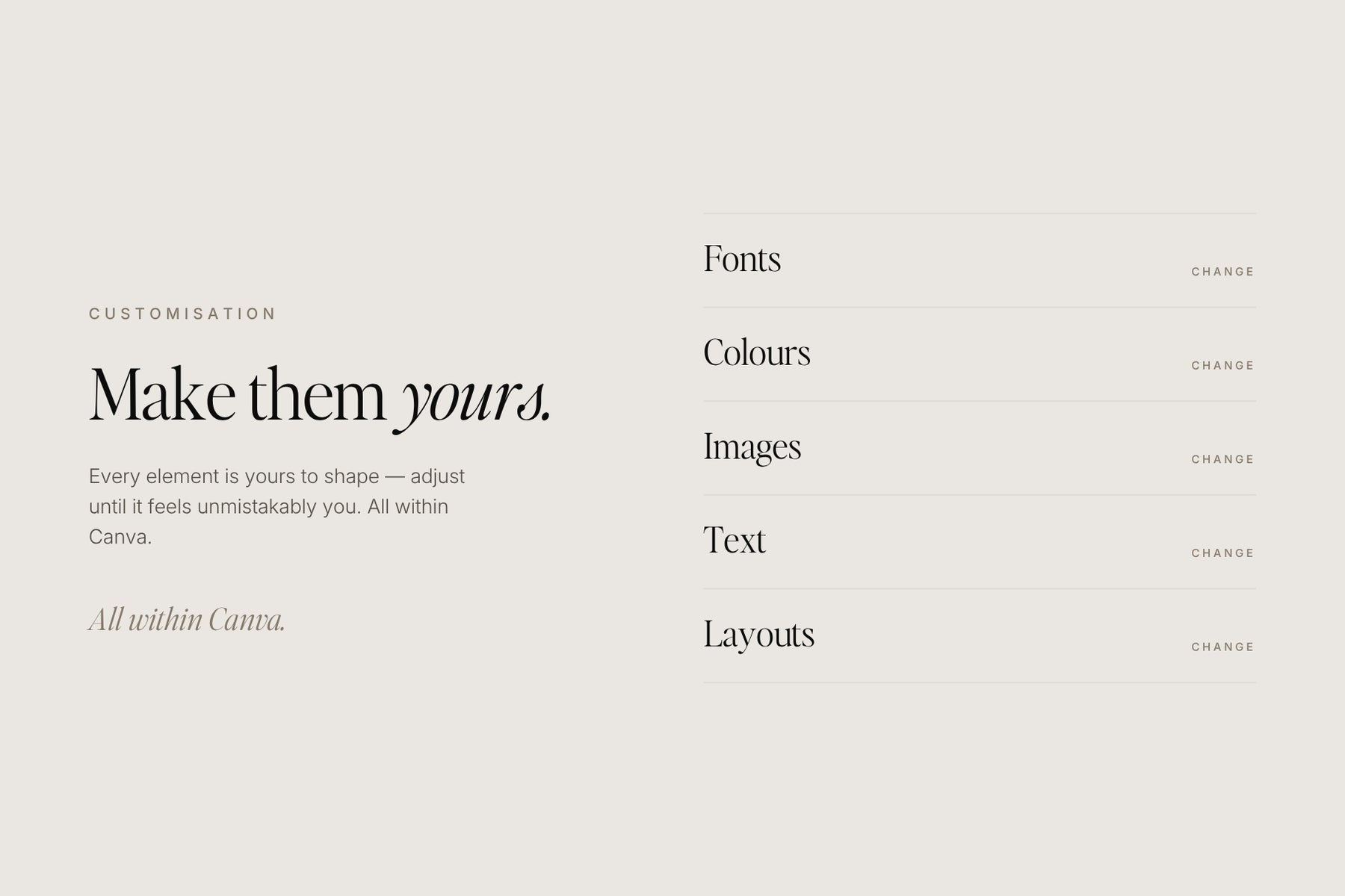 Make them yours - edit fonts, colours, images, tone and layout
