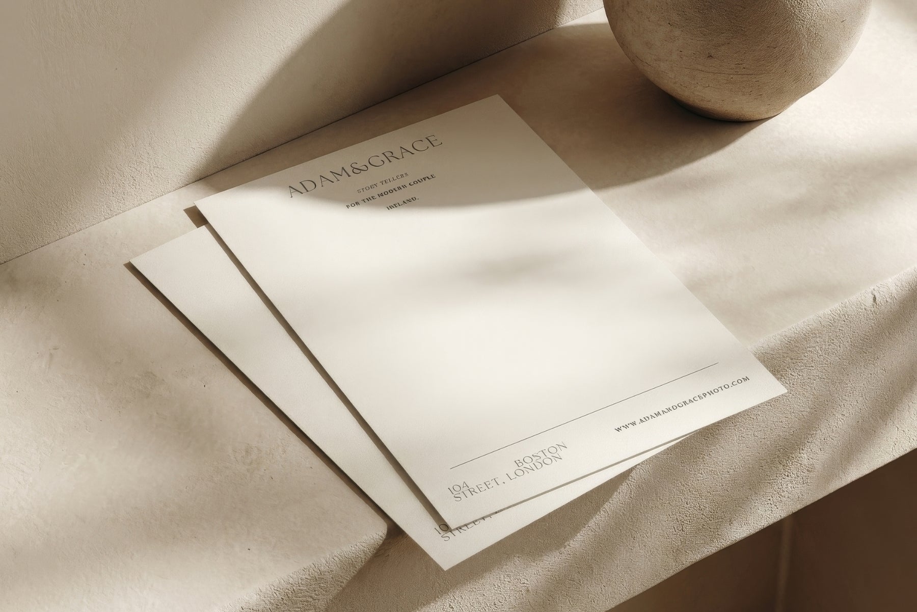 Letterhead styled on linen, modern minimal stationery