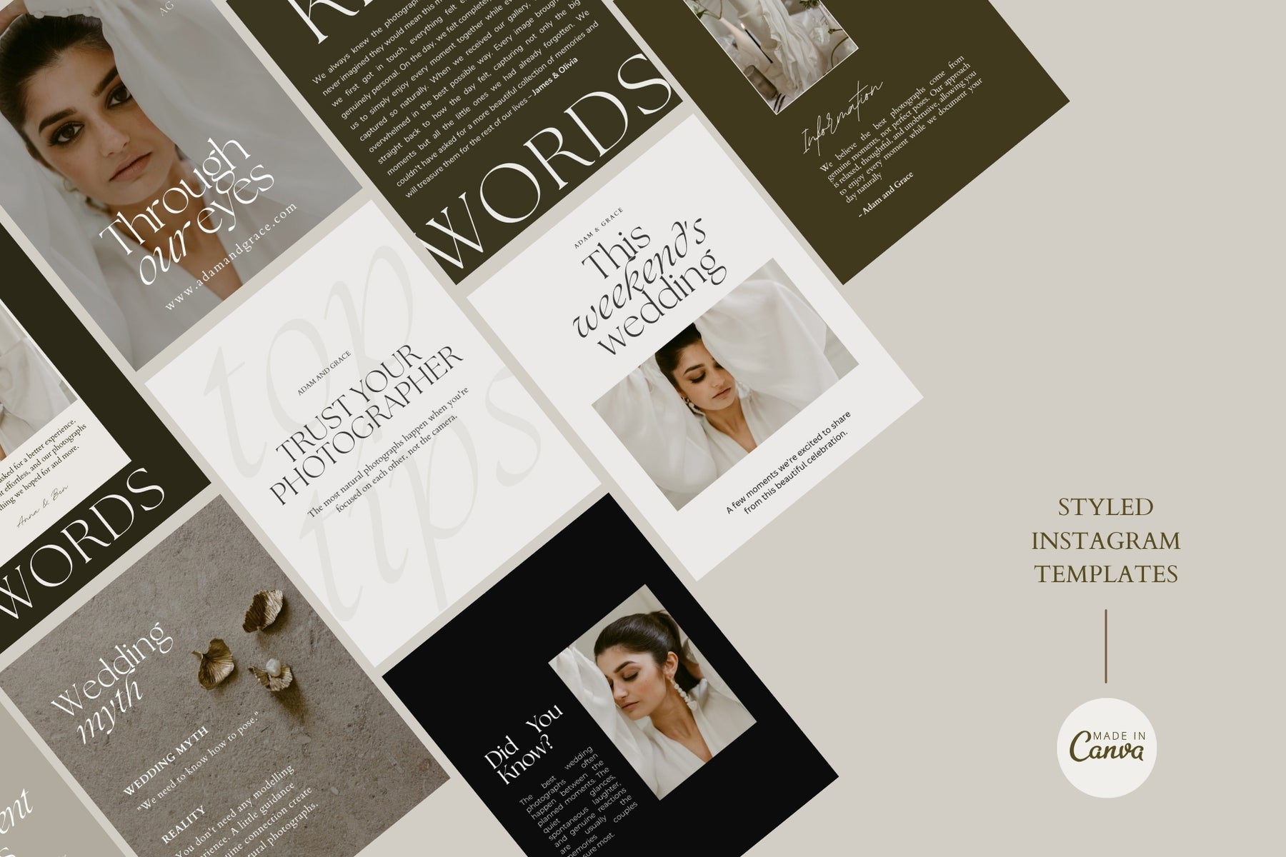 Editable social media post templates in a flat lay