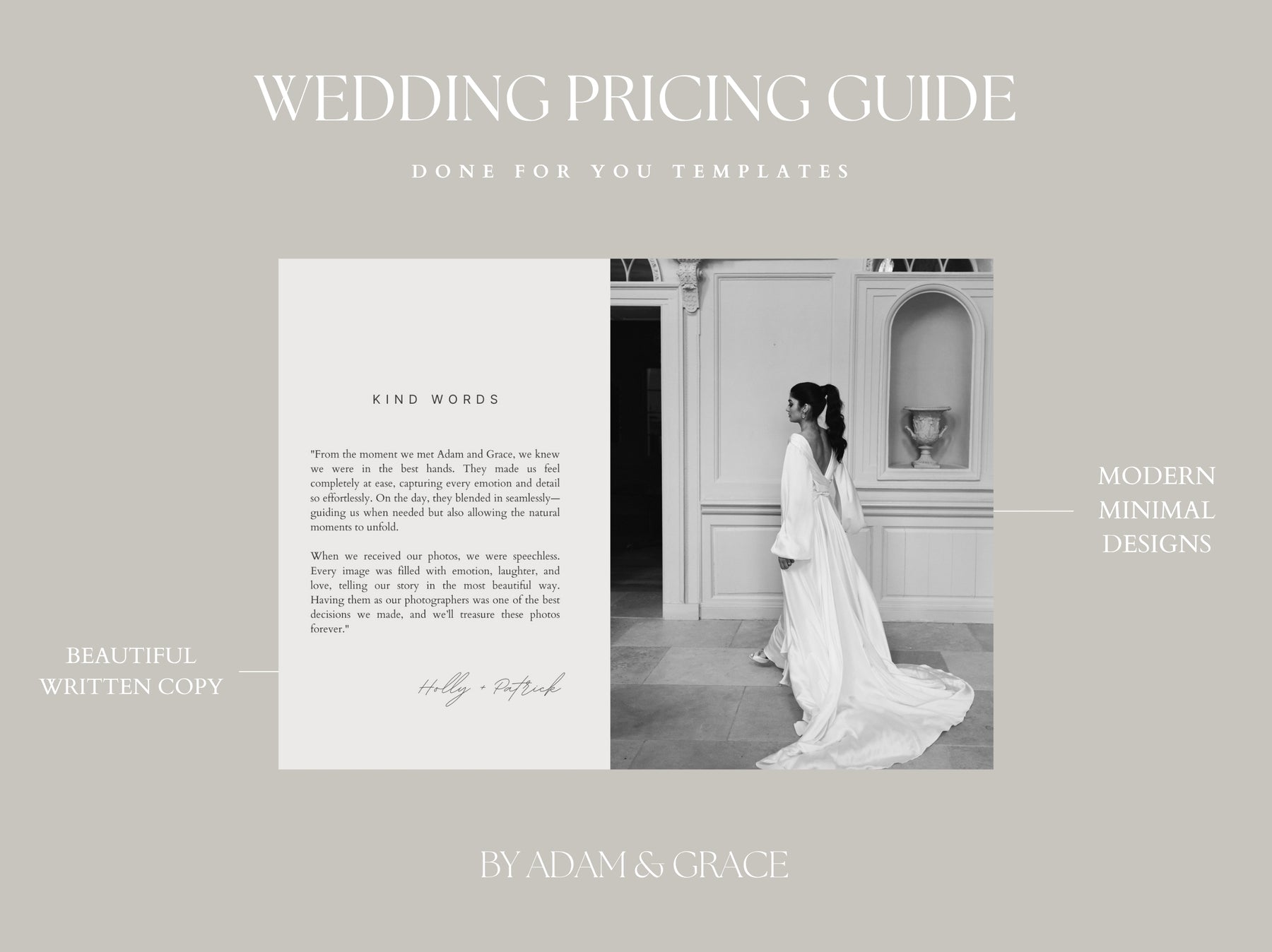 Wedding pricing guide with a bride portrait