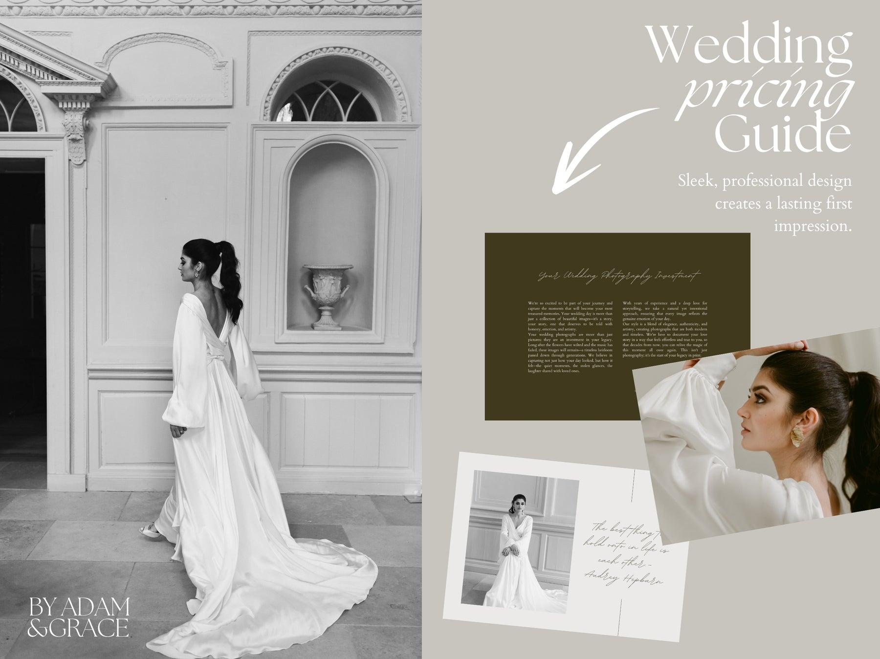 Wedding pricing guide displayed in an elegant interior