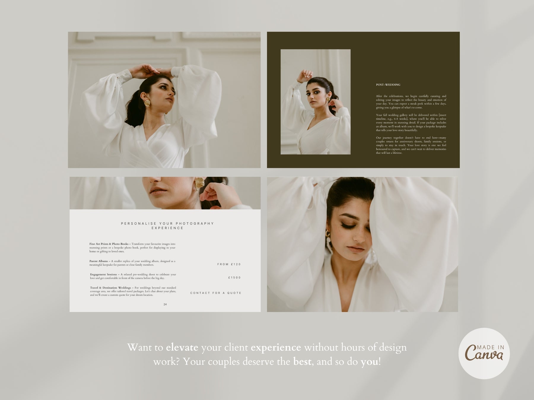 Pricing guide mockups styled with bride photos