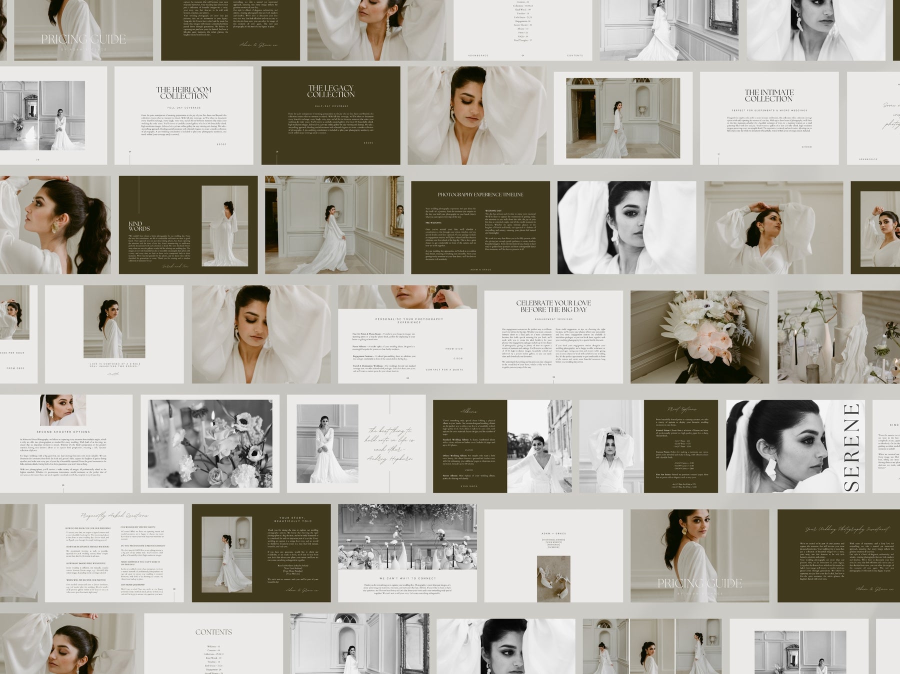 Black and white grid of wedding pricing guide pages