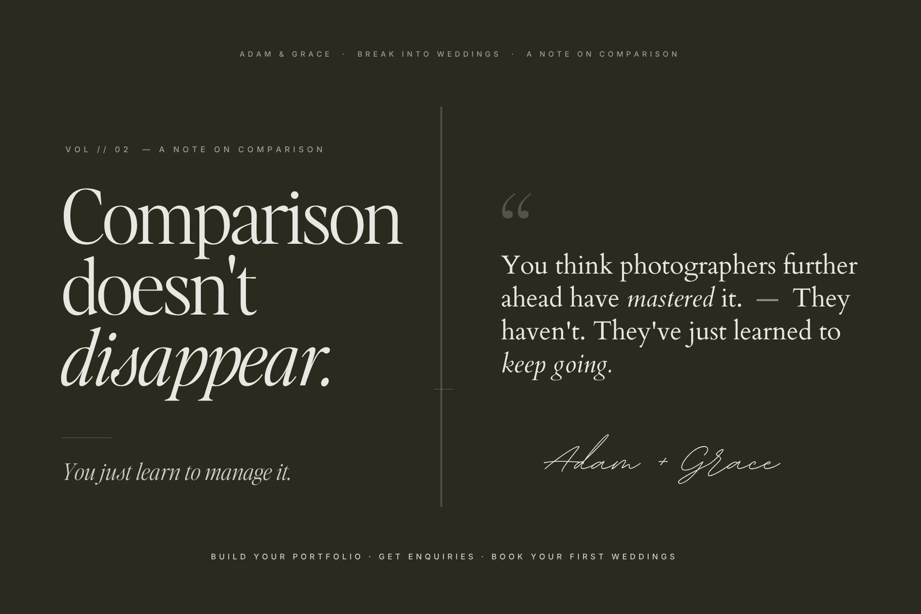 Mindset advice on comparison for new wedding photographers