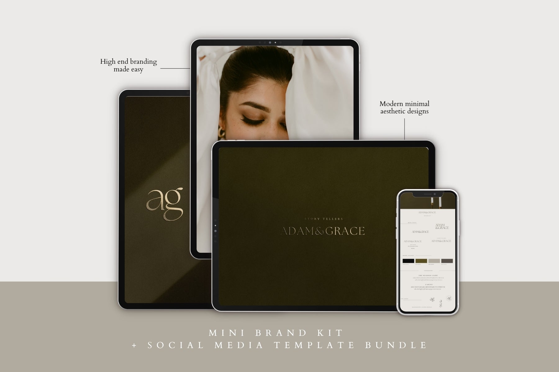 Brand kit displayed on a tablet and phone