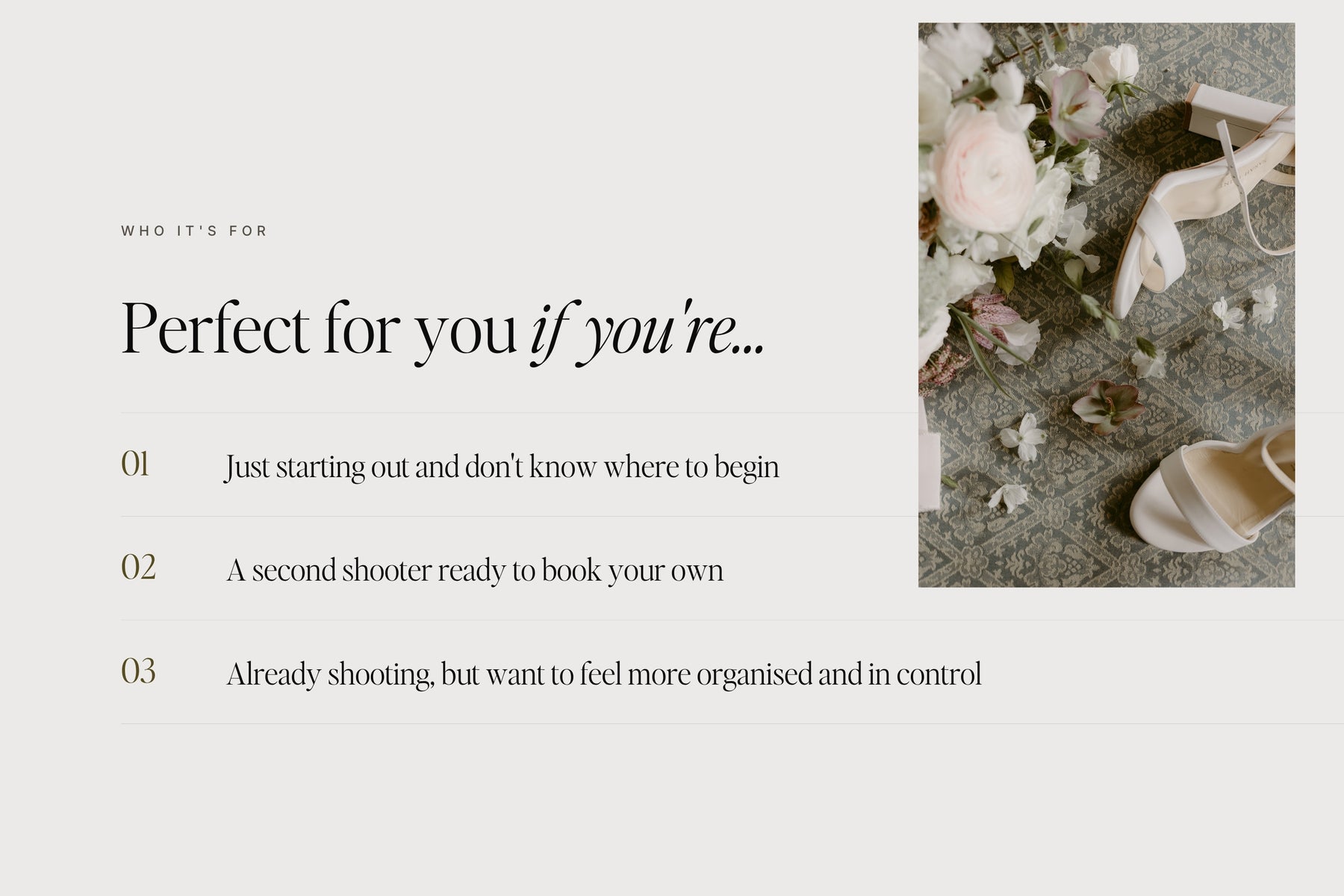 Perfect for you if you're just starting out or growing your wedding photography