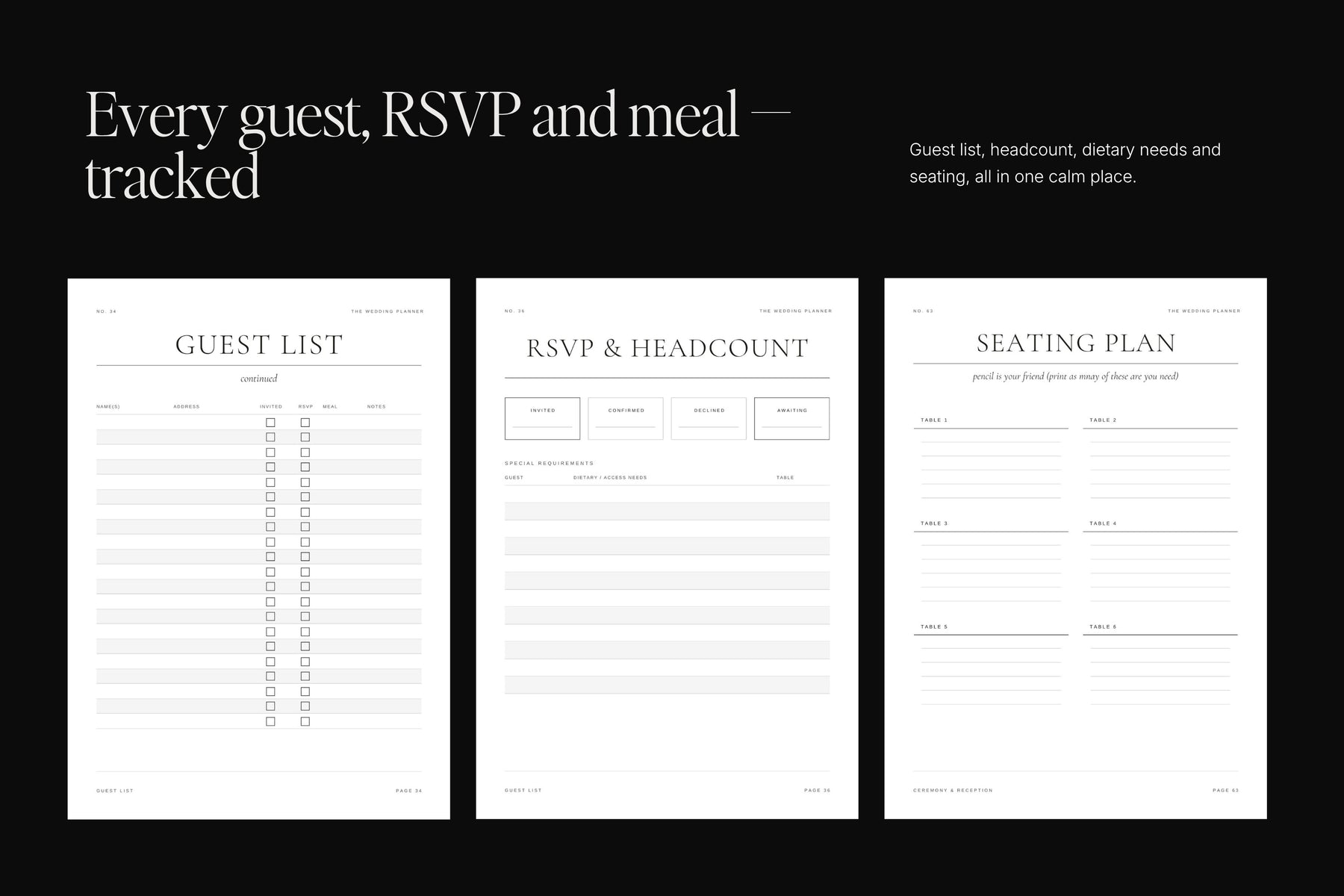 Wedding guest list, RSVP and seating plan tracker
