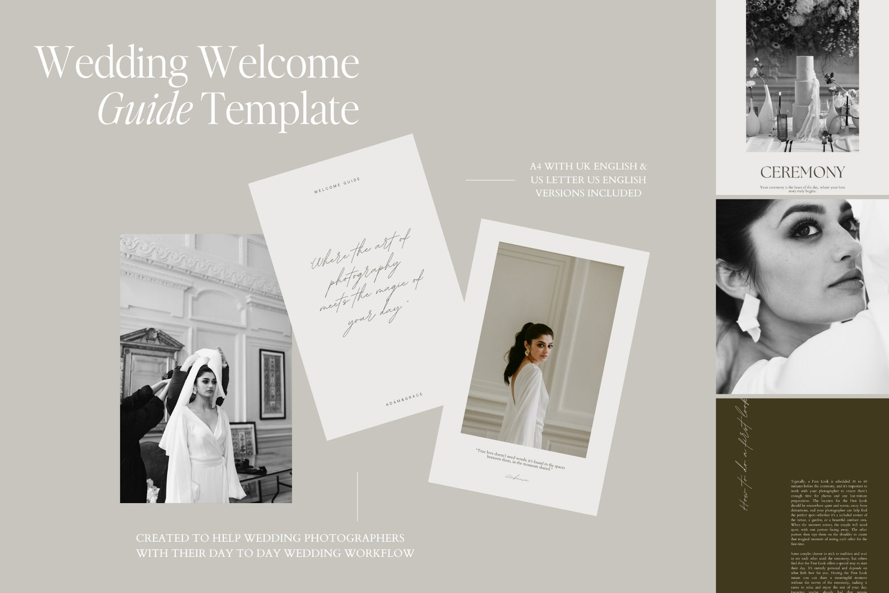 Wedding welcome guide page layout, modern minimal design