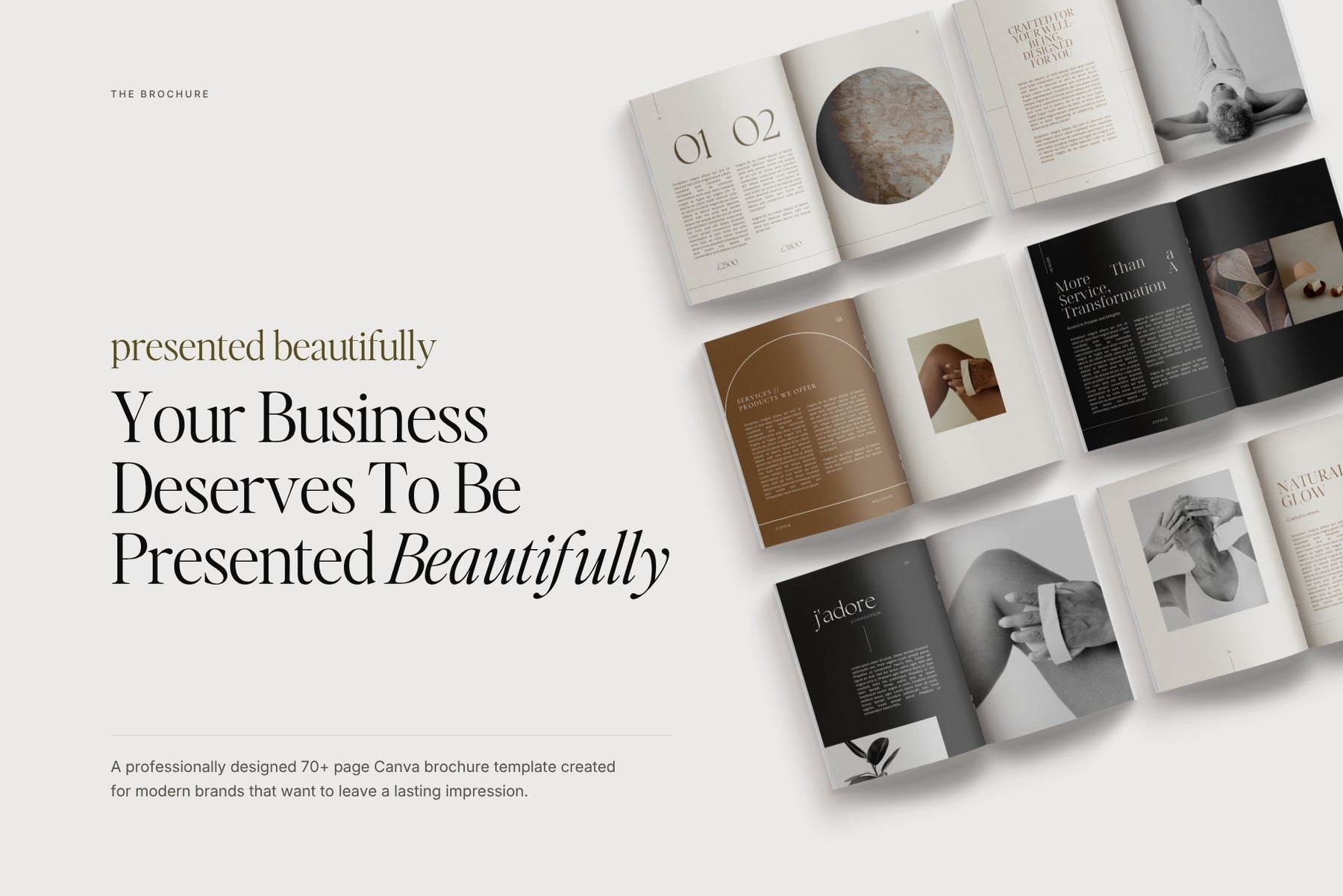Zephyr 70+ page editable Canva brochure template, modern minimal design