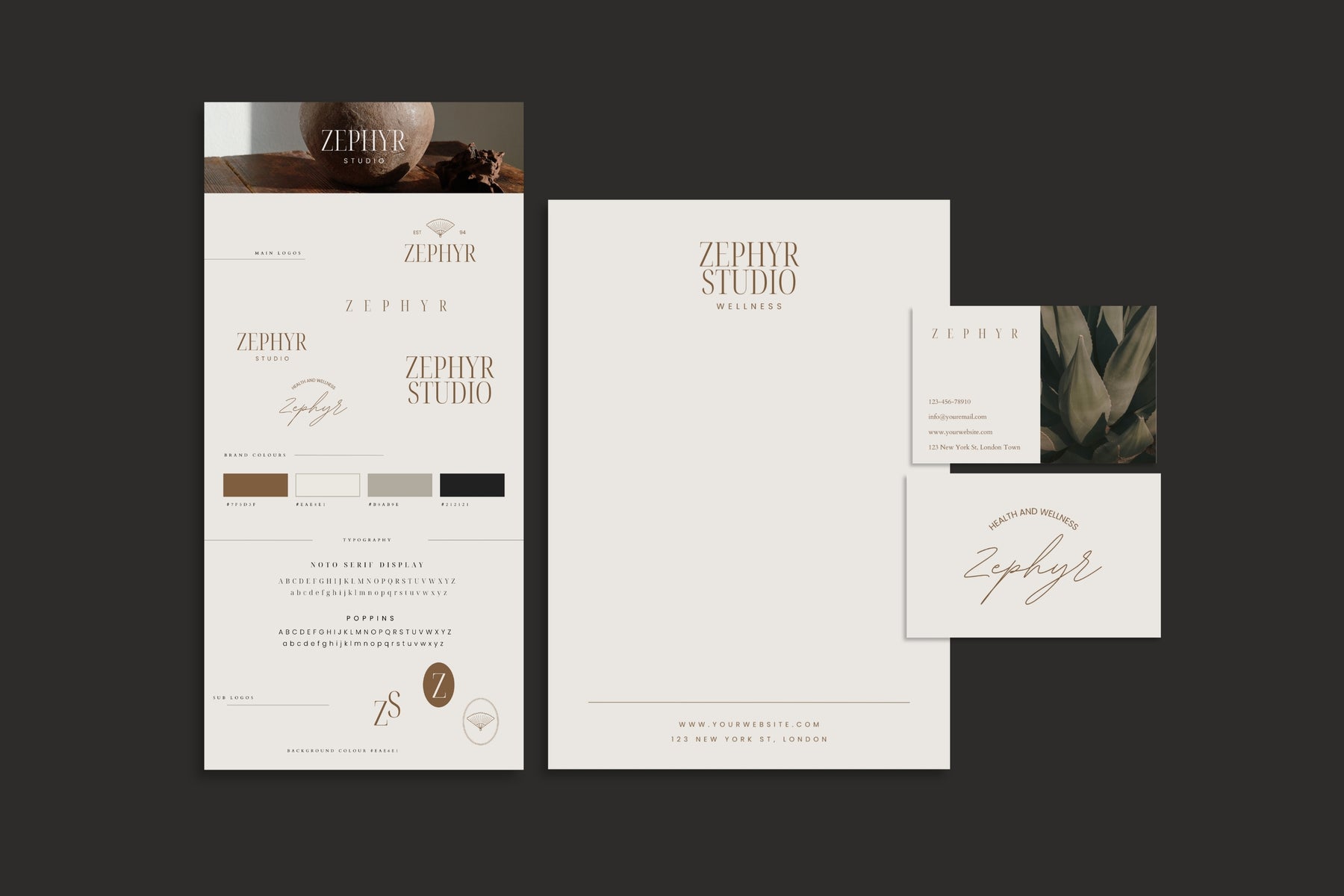 Zephyr branding shown across coordinated stationery