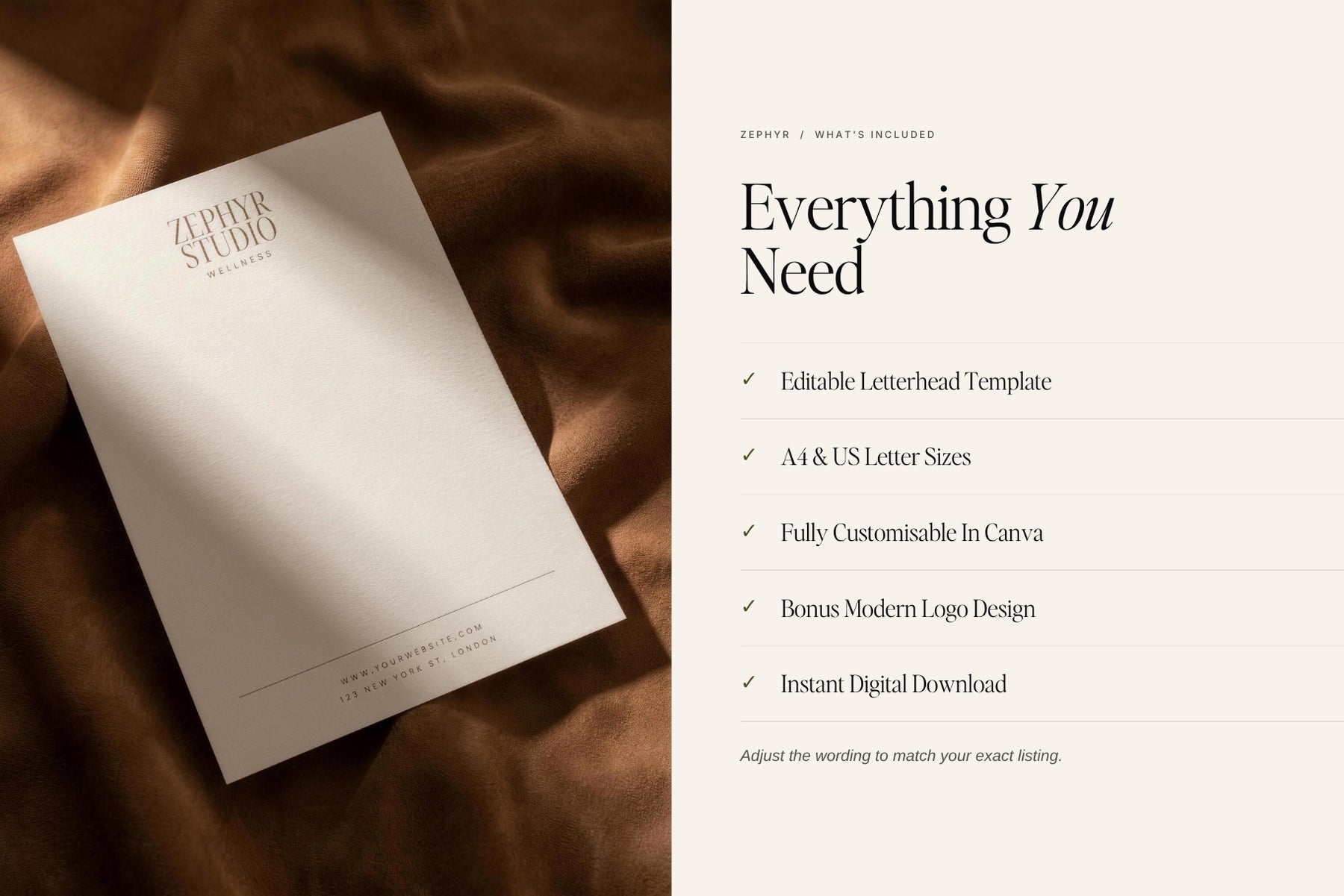What's included with the Zephyr letterhead template