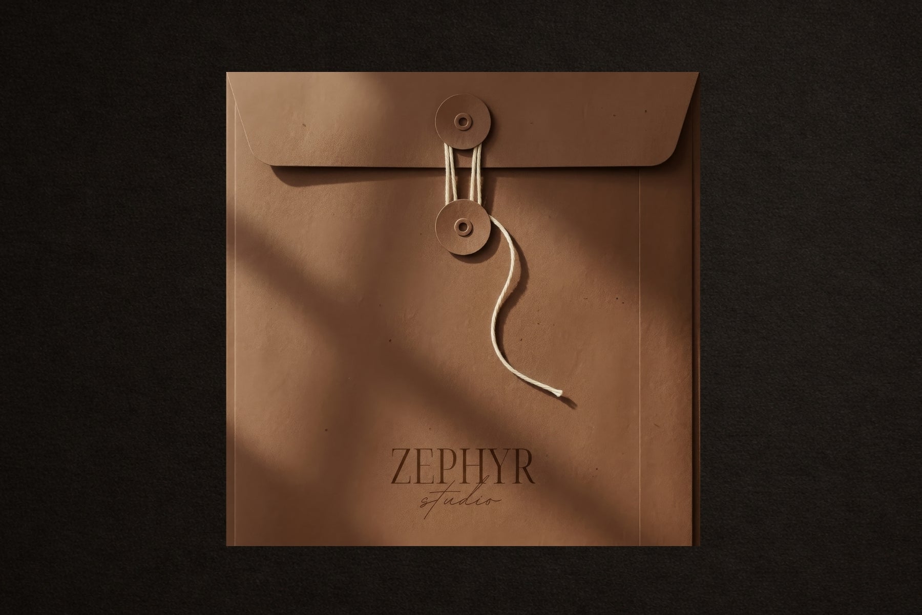 Branded Zephyr envelope with a string tie for a luxe packaging look