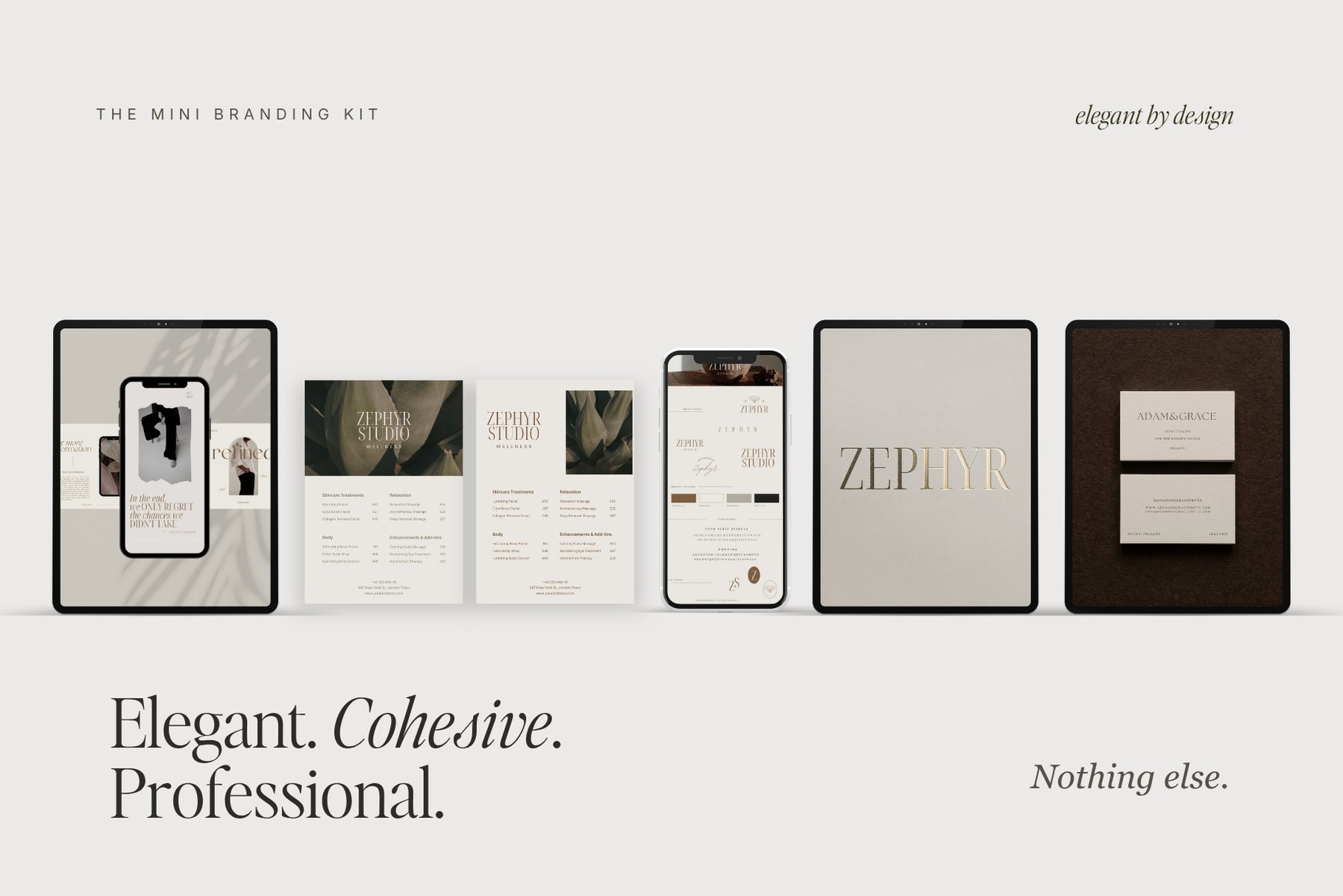 Elegant, cohesive and professional Zephyr branding stationery mockups