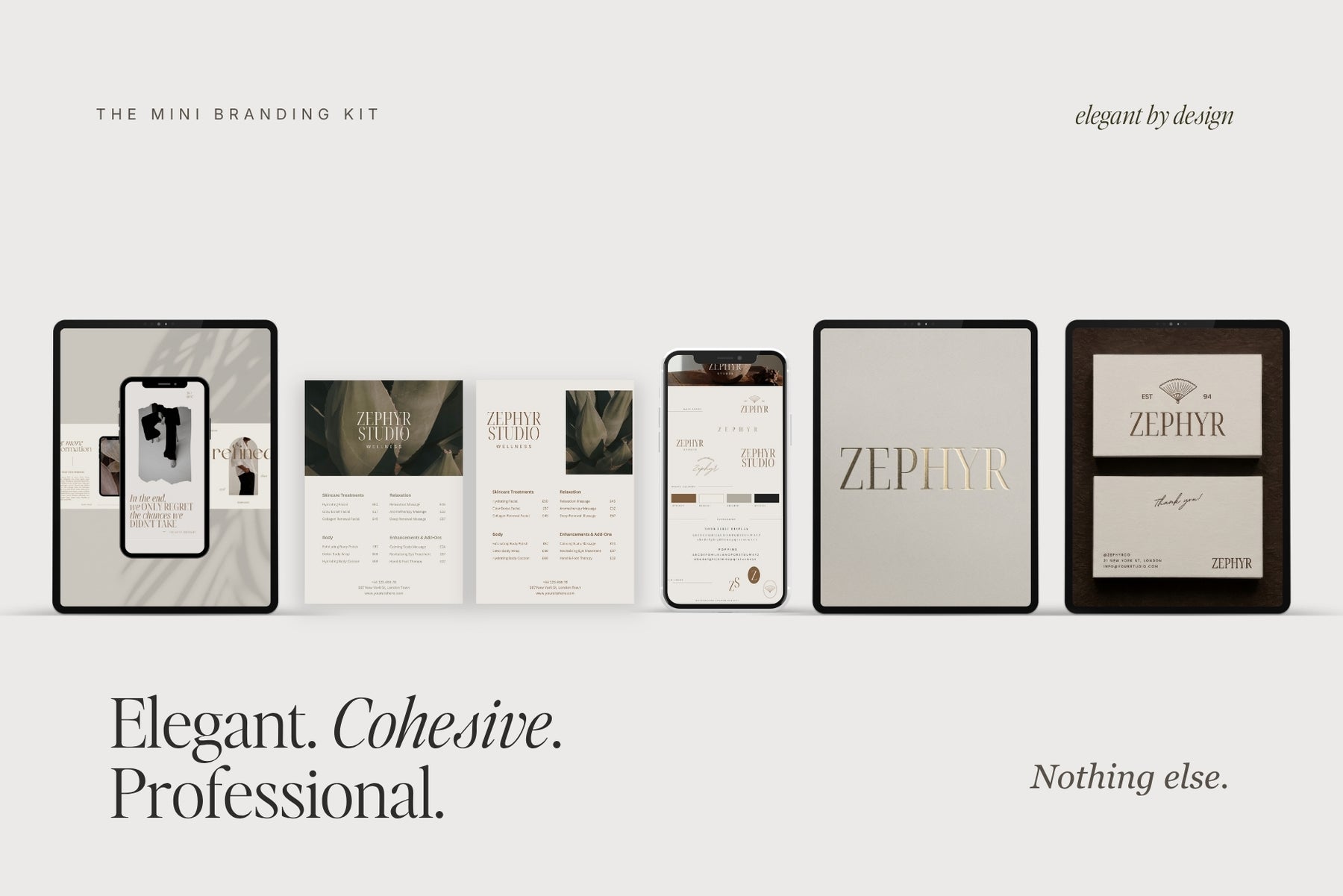 Elegant, cohesive and professional Zephyr branding stationery mockups