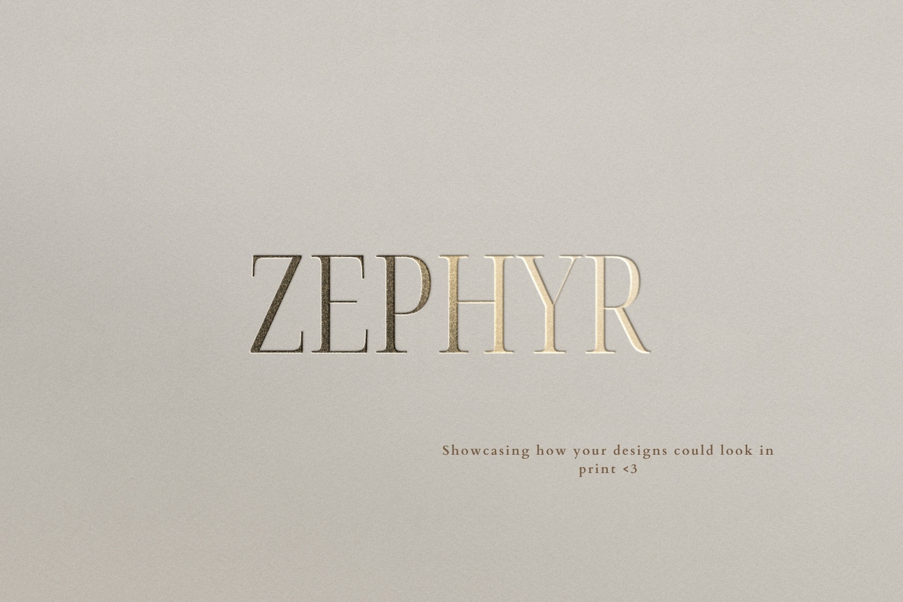 Zephyr wordmark embossed on textured cream paper