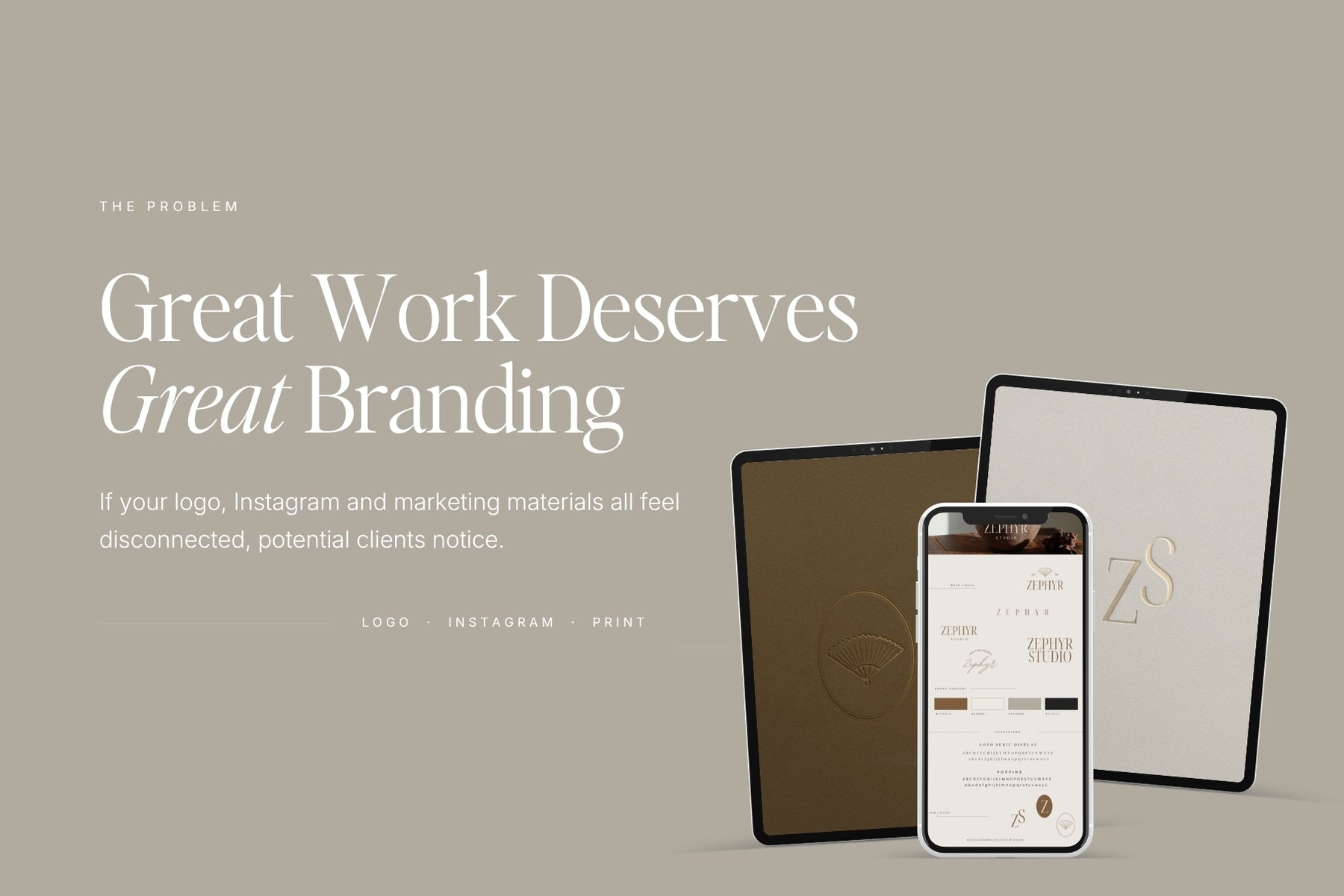 Great work deserves great branding — Zephyr templates shown on tablet and phone