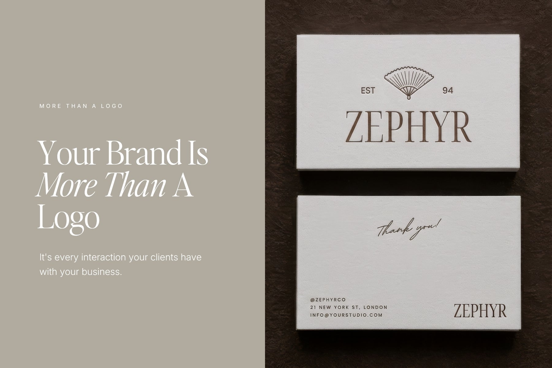 Your brand is more than a logo — Zephyr business cards and thank-you cards